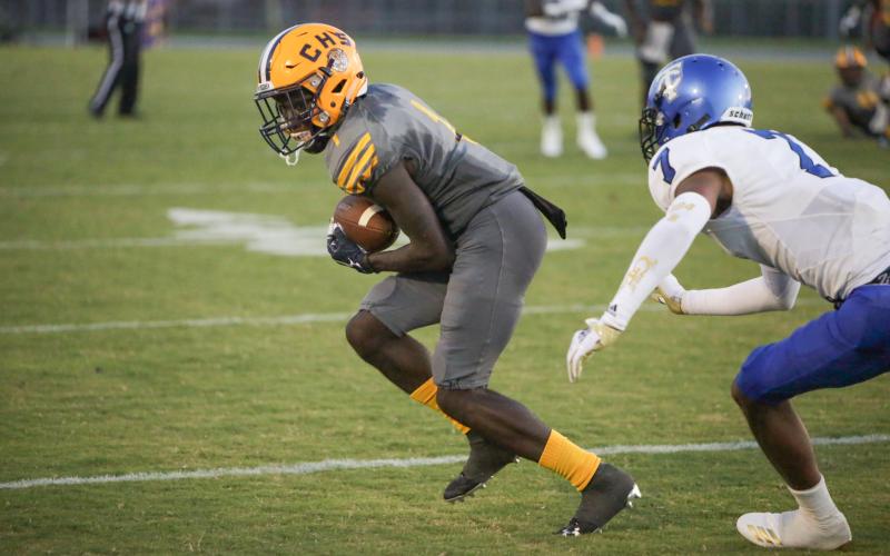 Columbia receiver Jaden Williams turns up the field after a catch against Trinity Christian last season. The Western Michigan commit will be counted on to lead the offense this season. (FILE)