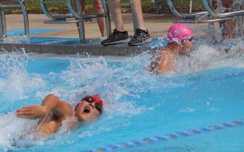 Jayden Drew celebrates after winning the 100 freestyle. (SHELBY CONKLIN/Special to the Reporter)