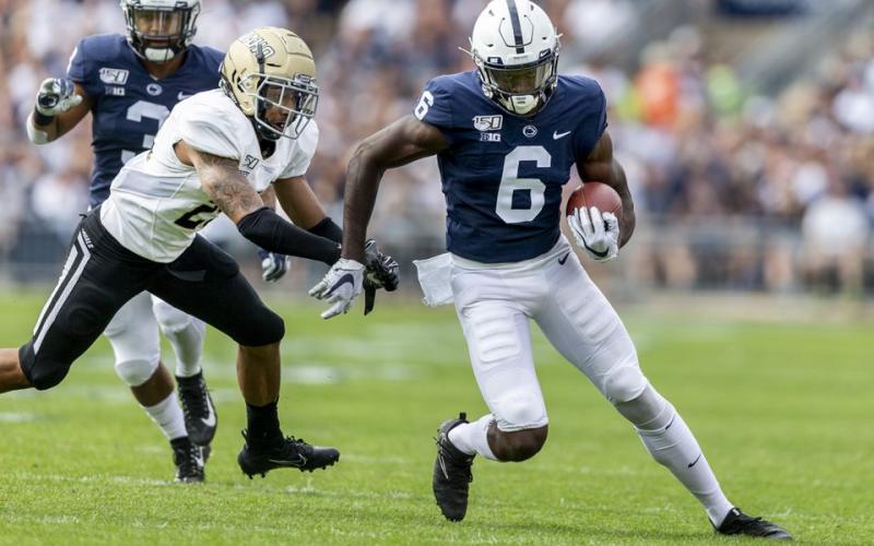 Penn State wide receiver Justin Shorter hauls in a pass last August. (JOE HERMITT/TNS)