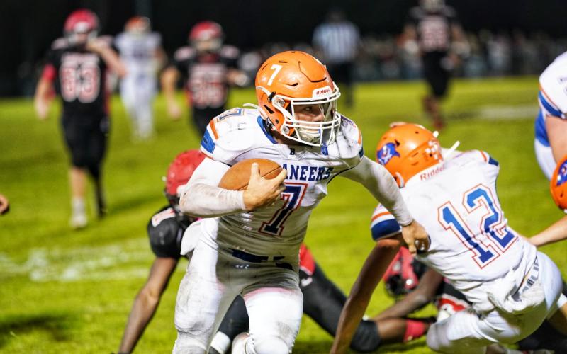 Branford running back Bodhi White takes a carry up the field against Lafayette last Friday. (BRIAN LEWIS/Special to the Reporter)