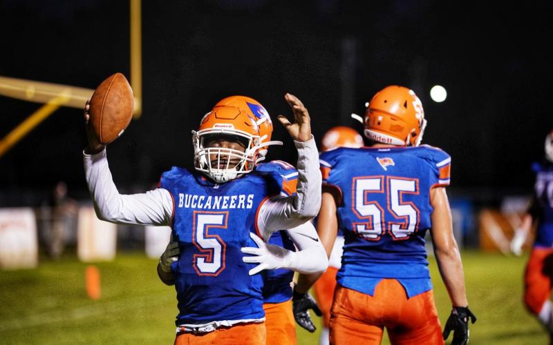 Branford running back Markell Pugh celebrates after scoring a touchdown against Bishop Snyder last week. (BRIAN LEWIS/Special to the Reporter)