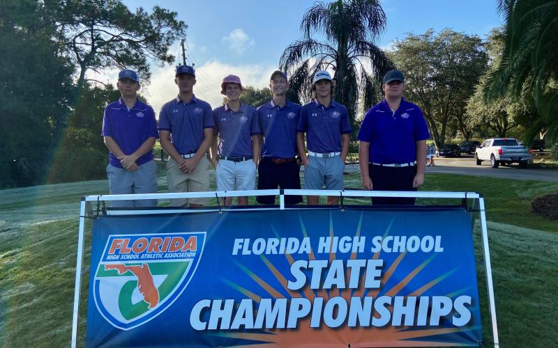 Columbia’s boys golf team placed 14th at the Class 2A State Tournament on Wednesday. Pictured are Josef Walker (from left), Ty Folsom, Spencer McCranie, coach Chase Hagler, Zach Shaw and Connor Williams. (COURTESY)