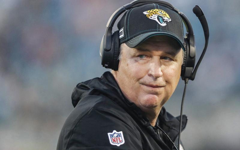 Jacksonville Jaguars owner Shad Khan spared coach Doug Marrone following the team’s sixth consecutive loss, a 39-29 setback at the Los Angeles Chargers in which the Jaguars tied an NFL record by allowing at least 30 points in six straight games. (JAMES GILBERT/Getty Images/TNS)