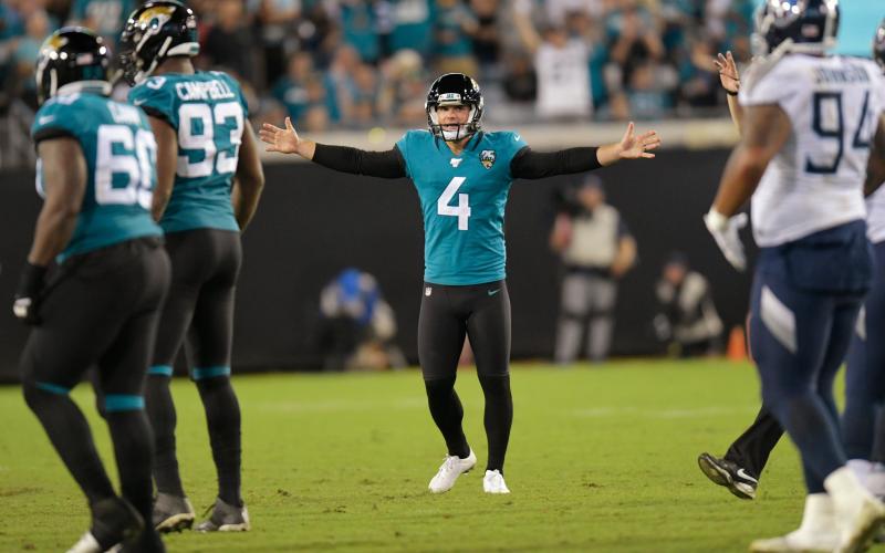 Jaguars kicker Josh Lambo could play Sunday against the Los Angeles Chargers. (TRIBUNE NEWS SERVICE)