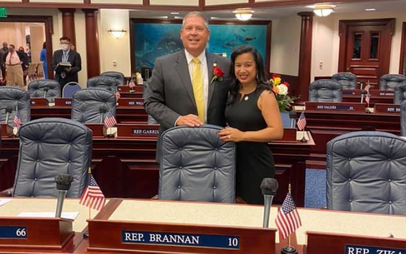 Chuck Brannan (R-Macclenney) is pictured with his wife Lorelei on Tuesday at the State Capitol after being sworn-in to his second term in House of Representatives from the 10th District. (FILE)