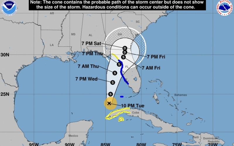 The current track for Tropical Storm Eta.