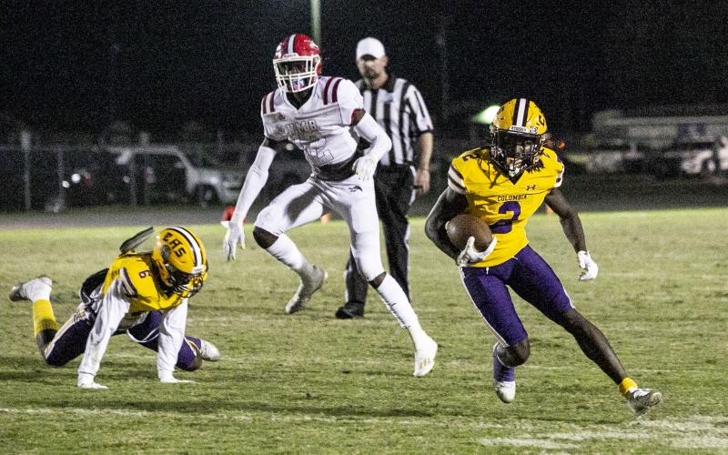 Columbia receiver Jaden Williams runs up the field after a catch against North Miami Beach last Friday. (JEN CHASTEEN/Special to the Reporter)