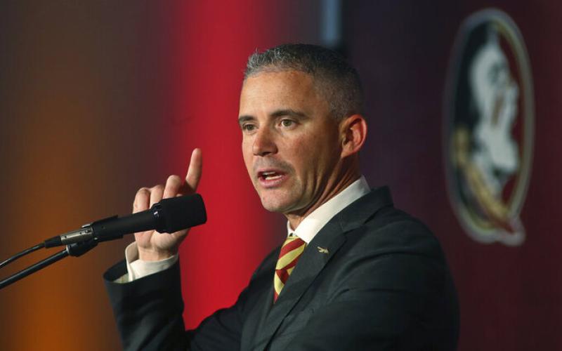 Florida State head football coach Mike Norvell speaks at a news conference on  Dec. 8, 2019, in Tallahassee. (AP FILE PHOTO)