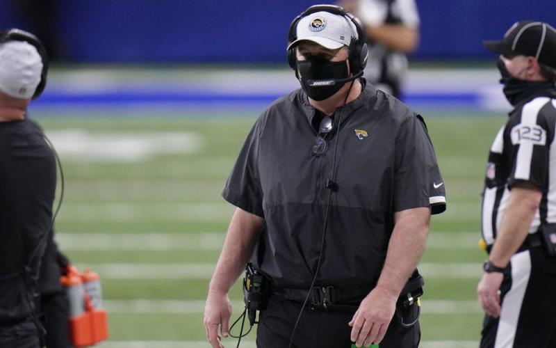 Jacksonville Jaguars head coach Doug Marrone watches during the first half of a game against the Indianapolis Colts on Sunday in Indianapolis. (AJ MAST/Associated Press)
