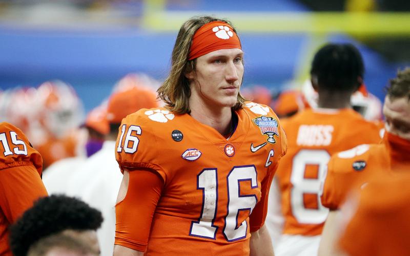 Clemson quarterback Trevor Lawrence (16) looks on in the second half against Ohio State during the College Football Playoff semifinal game at the Allstate Sugar Bowl at Mercedes-Benz Superdome on Jan. 1 in New Orleans. (CHRIS GRAYTHEN/Getty Images/TNS)