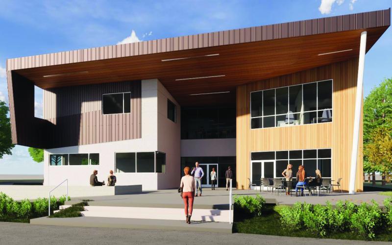The main entry of Florida Gateway College’s new STEM building is depicted in an artist’s rending. The two-story facility costs $12.1 million, which is being funded through state appropriations and donations from the Foundation for Florida Gateway College. (Courtesy)