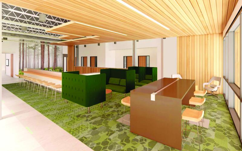 Florida Gateway College’s new STEM building will include several multipurpose areas for students to use and collaborate on projects, such as this one in an artist’s rendering. A groundbreaking ceremony is scheduled for the new facility on March 12. (COURTESY)