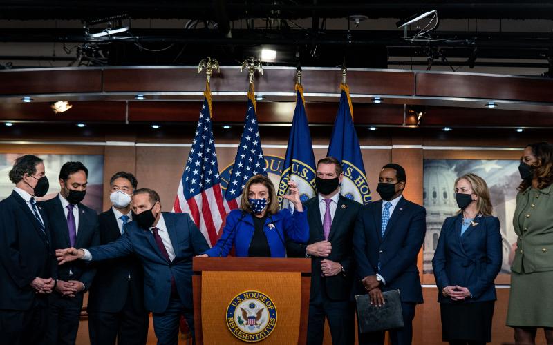 Speaker of the House Nancy Pelosi (D-Calif.) speaks during a news conference on Capitol Hill on Saturday in Washington, D.C. (KENT NISHIMURA/Los Angeles Times/TNS)