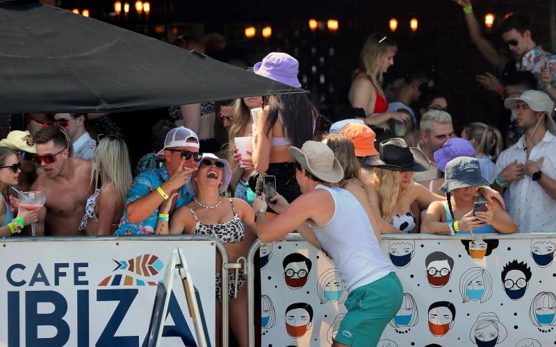 Afternoon partiers crowd the outdoor area of Cafe Ibiza in Fort Lauderdale on Thursday as spring break is starting to ramp up on Fort Lauderdale beach and nearby bars. (MIKE STOCKER/South Florida Sun Sentinel/TNS)
