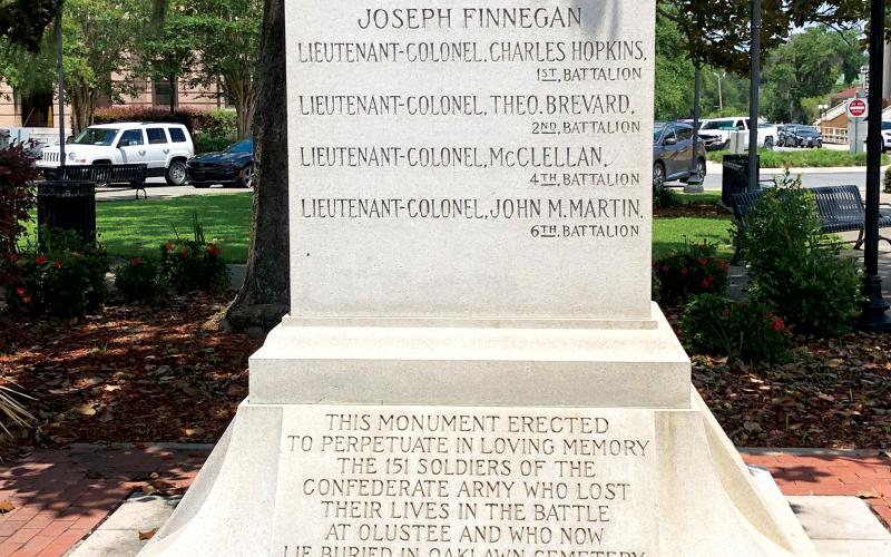Olustee Park, the downtown Lake City home to the Battle of Olustee Confederate monument, is owned by Columbia County, according to a legal opinion received by city officials last week. (FILE)