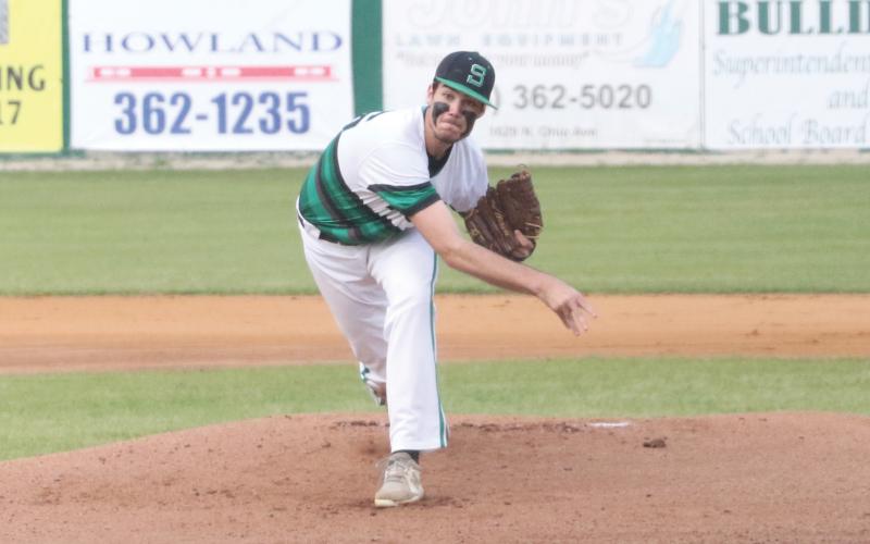 Suwannee pitcher Hunter Corbin held Lincoln to just two hits Tuesday night at Booster Field. (MORGAN MCMULLEN/Lake City Reporter)