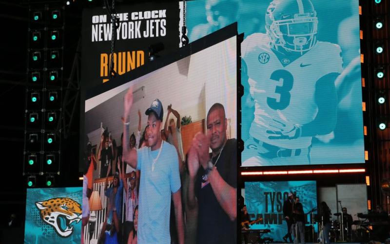 Jacksonville Jaguars selected cornerback Tyson Campbell with the 33rd overall pick in the second round of the 2021 NFL Draft on Friday in Cleveland. (JOHN KUNTZ/cleveland.com/TNS)