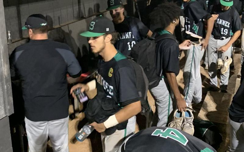 Suwannee’s baseball team exits the dugout following Tuesday’s loss to Santa Fe in the District 2-4A semifinals. (MARTY PALLMAN/Special to the Reporter)