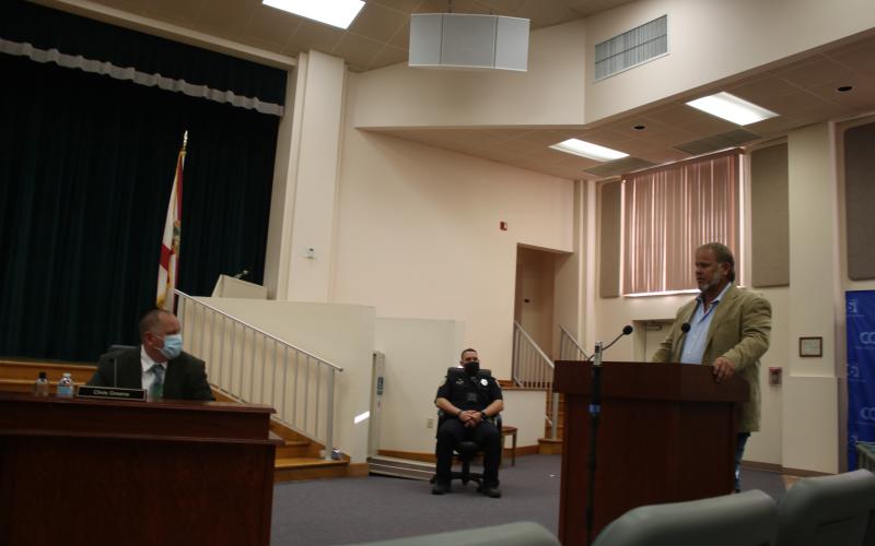 Robby Hollingsworth, a Columbia County commissioner, addressed the Lake City Council on Monday night about the ownership of Olustee Park. The county denied a quitclaim deed last week which would have granted the property to the city. The council announced its desire to retain ownership of the park Monday night. (TONY BRITT/Lake City Reporter)