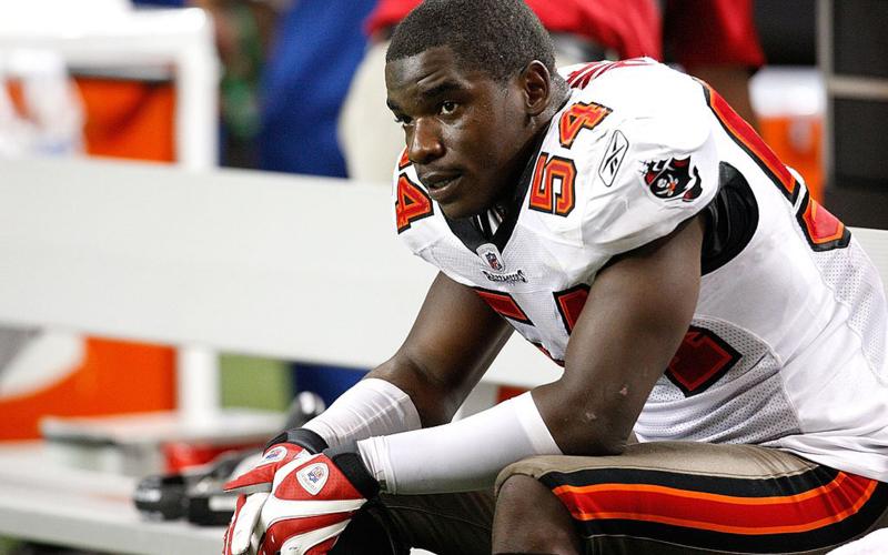 Geno Hayes is pictured during a game against the Atlanta Falcons while with the Tampa Bay Buccaneers on Nov. 29, 2009, in Atlanta, Ga.. (KEVIN C. COX/Getty Images/TNS)