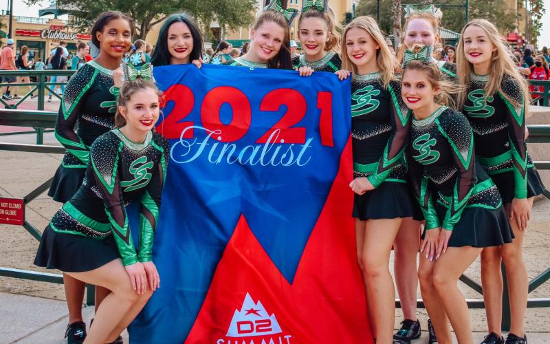The Suwannee Spirit Crush all-star cheerleading team placed 10th in the nation out of more than 800 all-star teams at the D2 Summit Championship at the Walt Disney World Resort on May 13-15. (COURTESY)