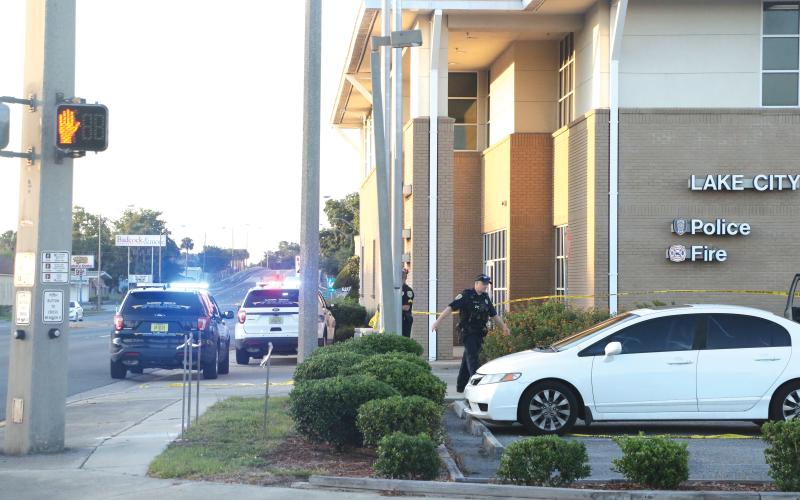 Friday's shooting victim was driven to the Lake City Public Safety Building before being taken to an area hospital. (MORGAN MCMULLEN/Lake City Reporter)