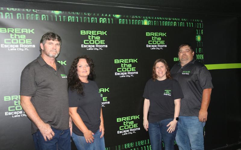 Bruce Register (from left), BJ Register, Nicole Sheldon and William Sheldon said they solved their first escape room six years ago. (JAMIE WACHTER/Lake City Reporter)