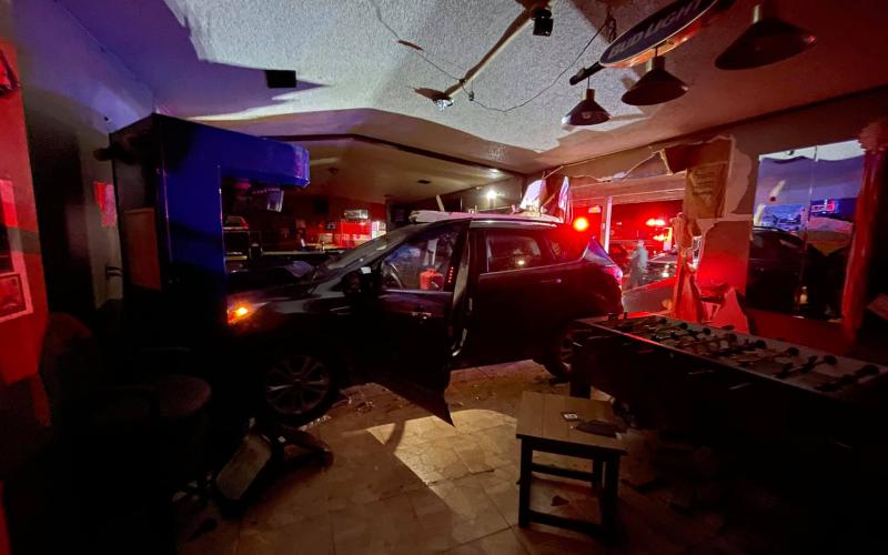 The aftermath at Live Oak Locals after a car crashed through the entrance. (COURTESY/Suwannee Fire Rescue)