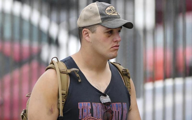 Jacksonville Jaguars defensive tackle Taven Bryan arrives for training camp on July 27 in Jacksonville. A first-round draft pick 3½ years ago, Bryan is squarely on Jacksonville’s roster bubble as the Jaguars prepare to close out the preseason at Dallas on Sunday. (BOB SELF/The Florida Times-Union/TNS)