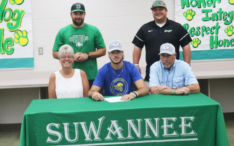 Suwannee baseball player Hunter Corbin signed his letter of intent with Trinity Baptist College on Thursday. (JAMIE WACHTER/Lake City Reporter)