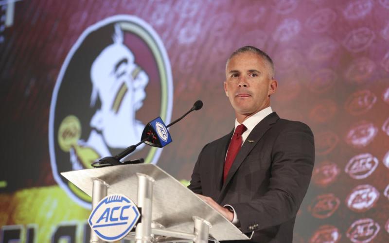 Florida State head coach Mike Norvell listens to a question during ACC media days on July 22 in Charlotte, N.C. (AP FILE)
