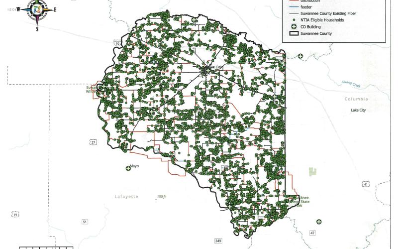 A map of the proposed fiber upgrade for Suwannee County, which would connect 8,877 households. (COURTESY)