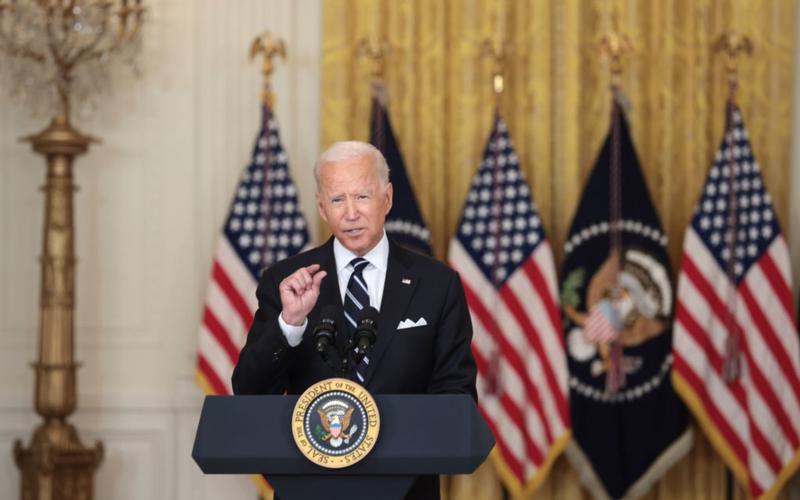 U.S. President Joe Biden gestures as he delivers remarks on the covid-19 response and the vaccination program in the East Room of the White House on Aug. 18 in Washington, DC. (ANNA MONEYMAKER/Getty Images/TNS)
