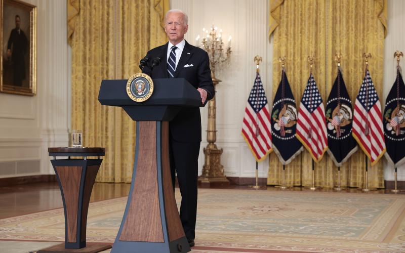 U.S. President Joe Biden delivers remarks on the covid-19 response and the vaccination program in the East Room of the White House on Aug. 18 in Washington, D.C. (ANNA MONEYMAKER/Getty Images/TNS)