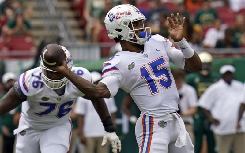 Florida quarterback Anthony Richardson throws a pass against South Florida on Sept. 11 in Tampa. (CHRIS O'MEARA/Associated Press)
