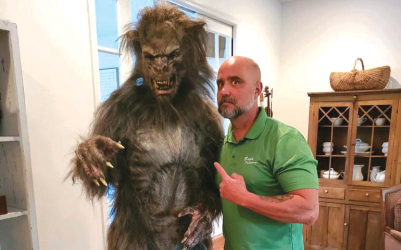 Todd Denmark poses with his new custom-made werewolf costume, set to debut Friday night at the Restless Slumber Cemetery. (COURTESY)