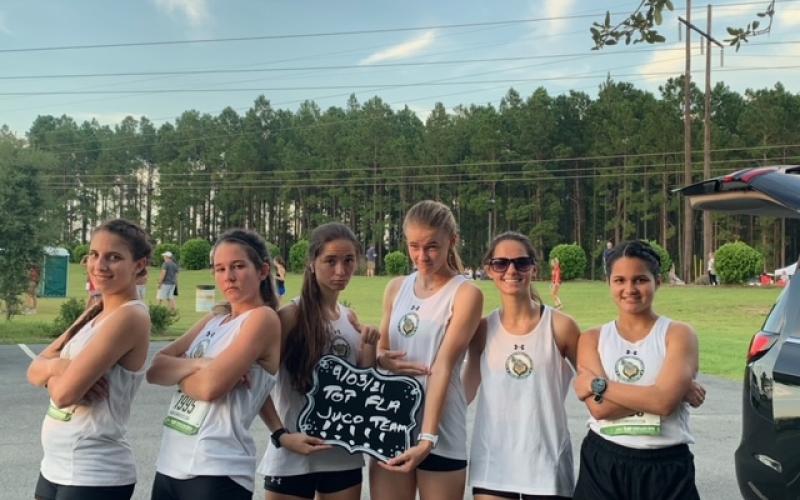 FGC’s cross country team is pictured at VSU’s Border Clash: Savana Thomas (from left), Fallon Flynn, Kyla Desmartin, Ariel Anderson, Kayla Desmartin and Merlin Leal. (COURTESY)