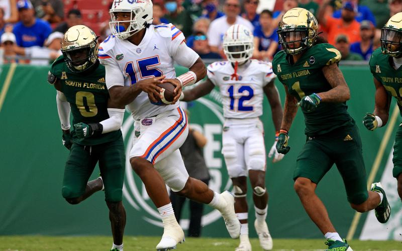 Florida Gators quarterback Anthony Richardson rushes for a touchdown against the South Florida Bulls at Raymond James Stadium on Sept. 11 in Tampa. (MIKE EHRMANN/Getty Images/TNS)