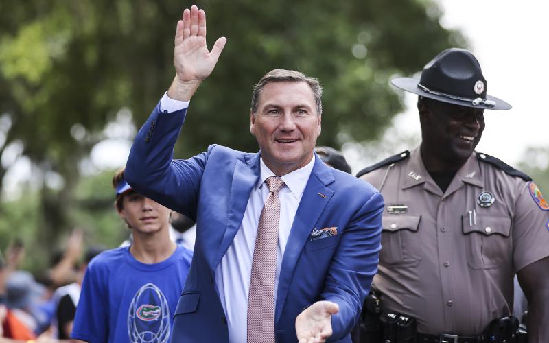 Florida head coach Dan Mullen arrives for a game against the Alabama Crimson Tide at Ben Hill Griffin Stadium on Sept. 18 in Gainesville. (JAMES GILBERT/Getty Images/TNS)