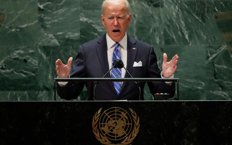 U.S. President Joe Biden addresses the 76th Session of the United Nations General Assembly on Sept. 21 in New York. (EDUARDO MUNOZ/Pool/AFP via Getty Images/TNS)