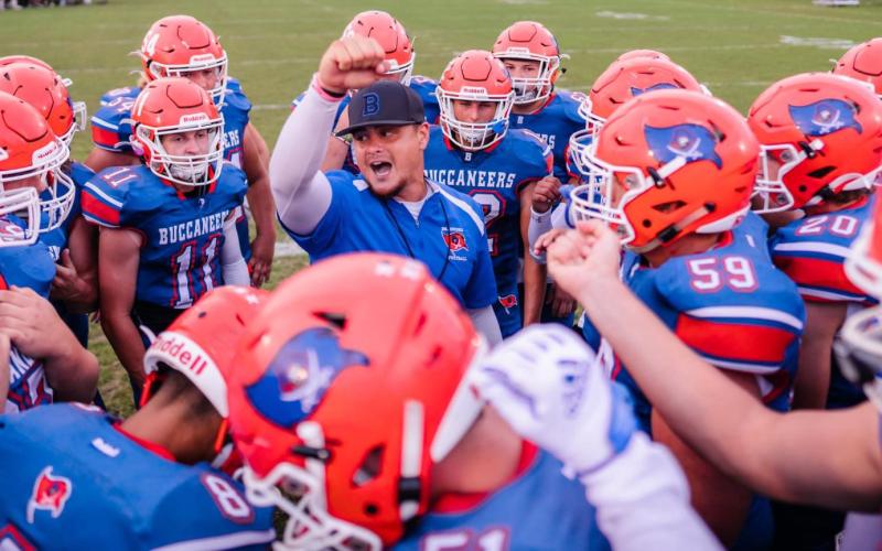 Branford head coach Tim Clark gets his team fired up prior to a game against Zarephath Academy on Sept. 17. (BRIAN LEWIS/Special to the Reporter)