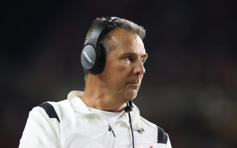 Jacksonville Jaguars head coach Urban Meyer looks on against the Cincinnati Bengals during Thursday’s game at Paul Brown Stadium in Cincinnati. (ANDY LYONS/Getty Images/TNS)