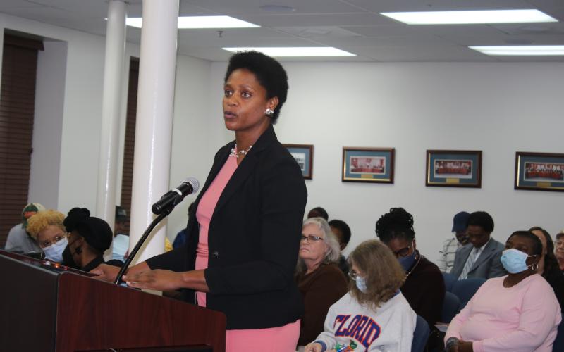 Befaithful Coker addresses the city council during Monday’s meeting. (TONY BRITT/Lake City Reporter)