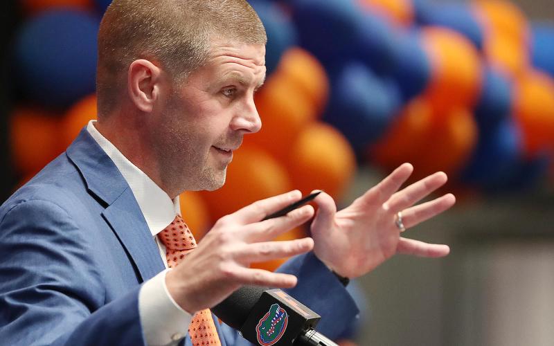 Florida coach Billy Napier discusses his new job with the Gators during his Dec. 5 introductory press conference. (STEPHEN M. DOWELL/Orlando Sentinel/TNS)