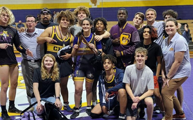 Columbia's wrestling team took first place at the Tri-County Duals at Union County. (COURTESY)