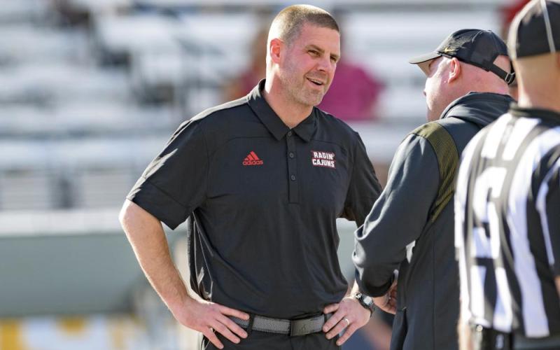 Soon-to-be Florida head coach Billy Napier talks before Louisiana-Lafayette's Sun Belt Conference championship game against Appalachian State on Saturday in Lafayette, La. (MATTHEW HINTON/Associated Press)