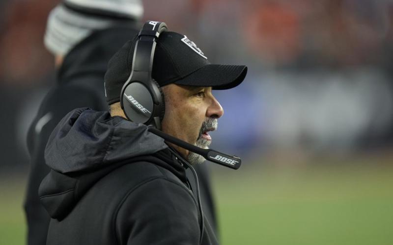 Las Vegas Raiders interim head coach Rich Bisaccia watches during a wild-card playoff game against the Cincinnati Bengals on Jan. 15 in Cincinnati. (AJ MAST/Associated Press)