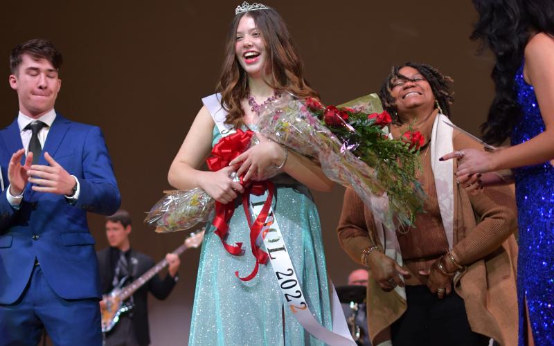 Alexa Meriweather (center) is presented her tiara, sash and bouquet after winning the 2022 Southside Idol competition. (COURTESY)