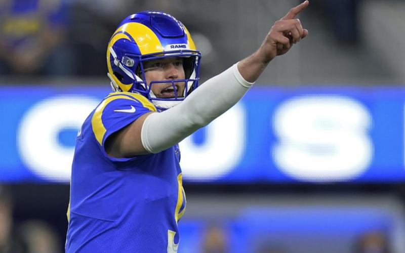 Los Angeles Rams quarterback Matthew Stafford gestures during Monday's wild-card playoff game against the Arizona Cardinals in Inglewood, Calif.. (JAE C. HONG/Associated Press)