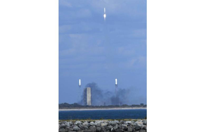 Astra’s Rocket 3.3 lifts off from Cape Canaveral Space Force Station, Fla., on Thursday, Feb. 10, 2022. This is the first launch from the Space Coast for the company. Rocket 3.3, carrying four small satellites for NASA, failed shortly after liftoff. (CRAIG BAILEY/Florida Today/Associated Press)